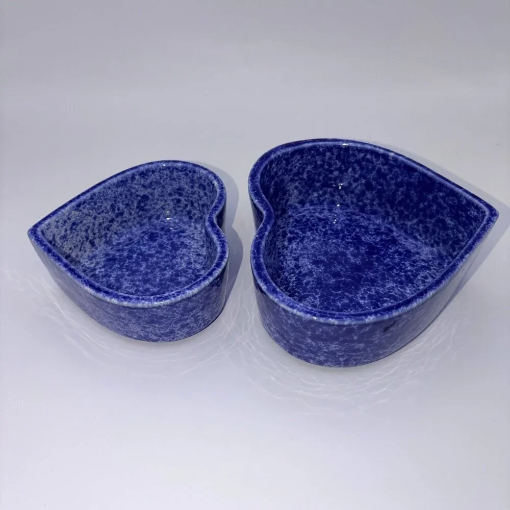 Cache Stoneware Blue Heart Bowls | Made in Portugal | Set of 2